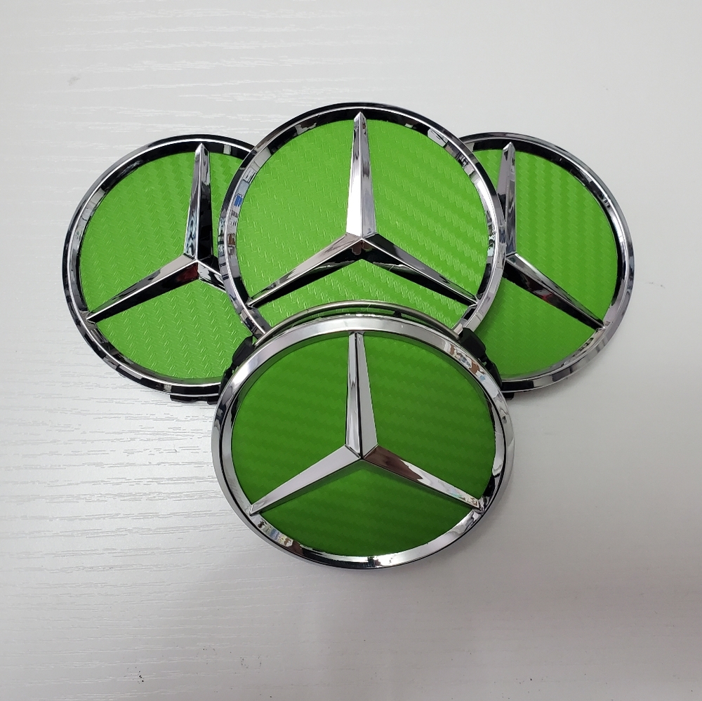 4 Green Carbon Fiber WHEEL CENTER HUB CAPS EMBLEM FITS MERCEDES BENZ 75MM/ 3 IN